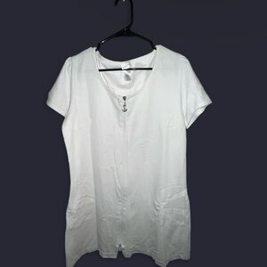 Dotti White Short Sleeve Zip-Front Tunic bathing suit cover